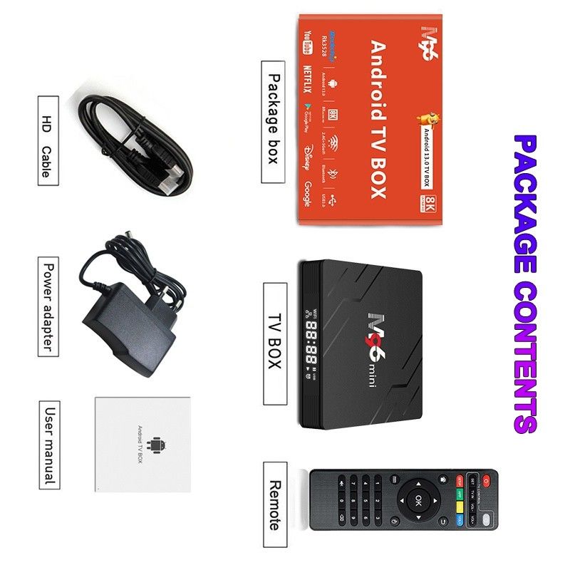 أندرويد 13.0 TV Box M96 ميني 4GB DDR4 رام 2.4G 5G BT5.0WIFI6